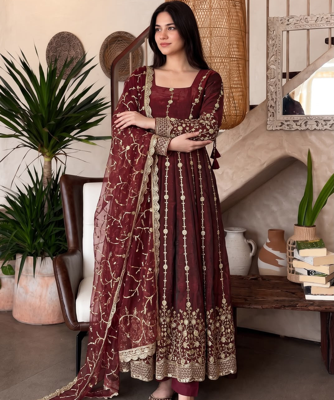 Gorgeous Silk Embroidered Anarkali Gown