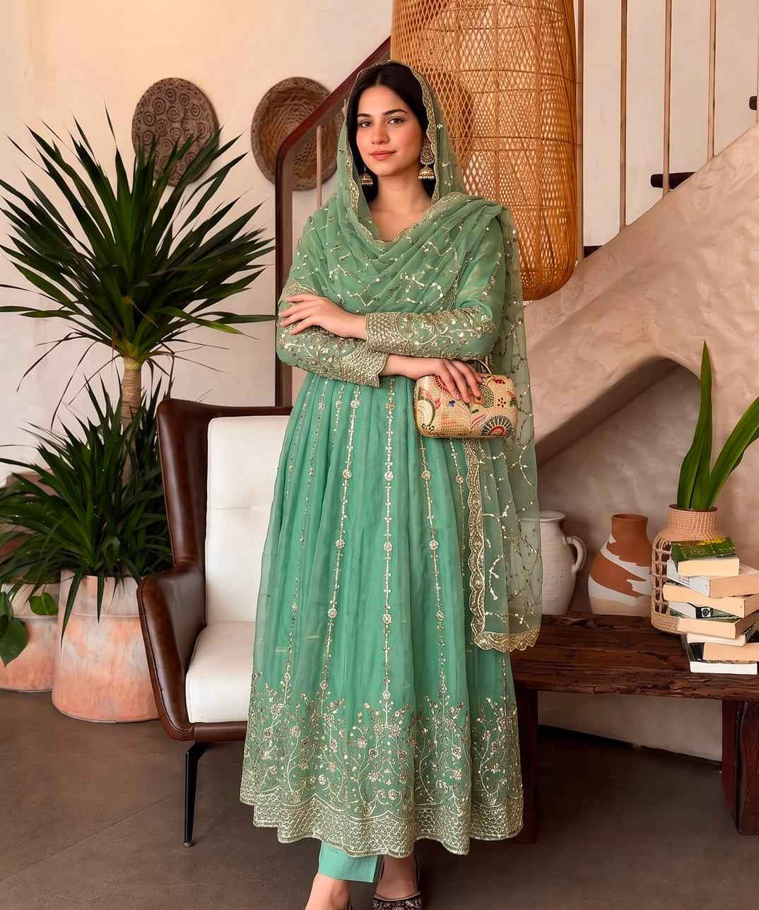 Gorgeous Silk Embroidered Anarkali Gown
