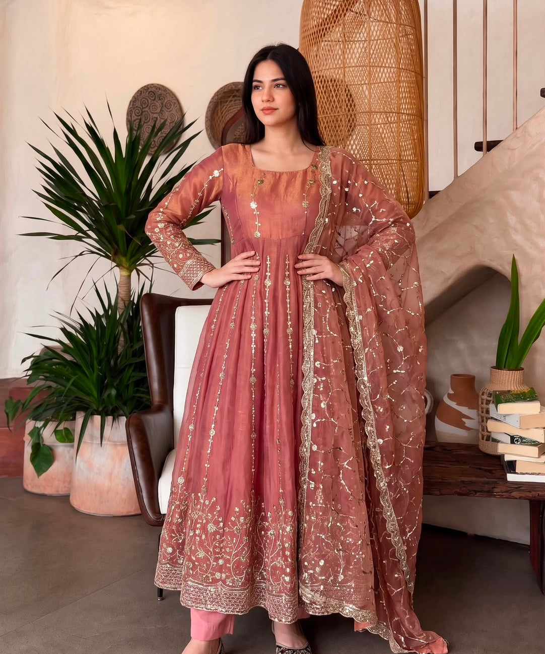 Gorgeous Silk Embroidered Anarkali Gown