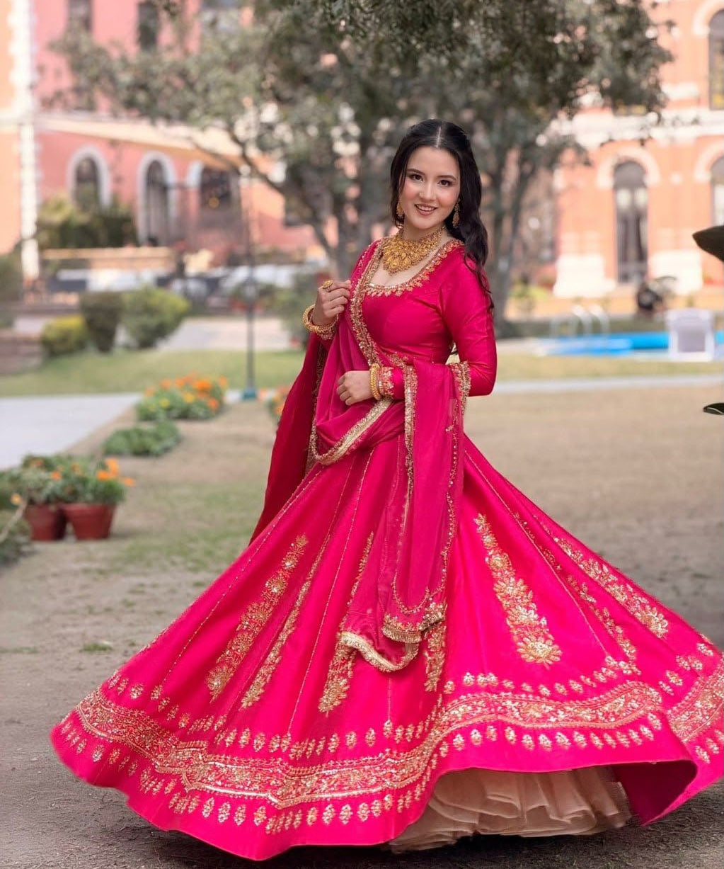Festive Chinon Embroidered Lehenga