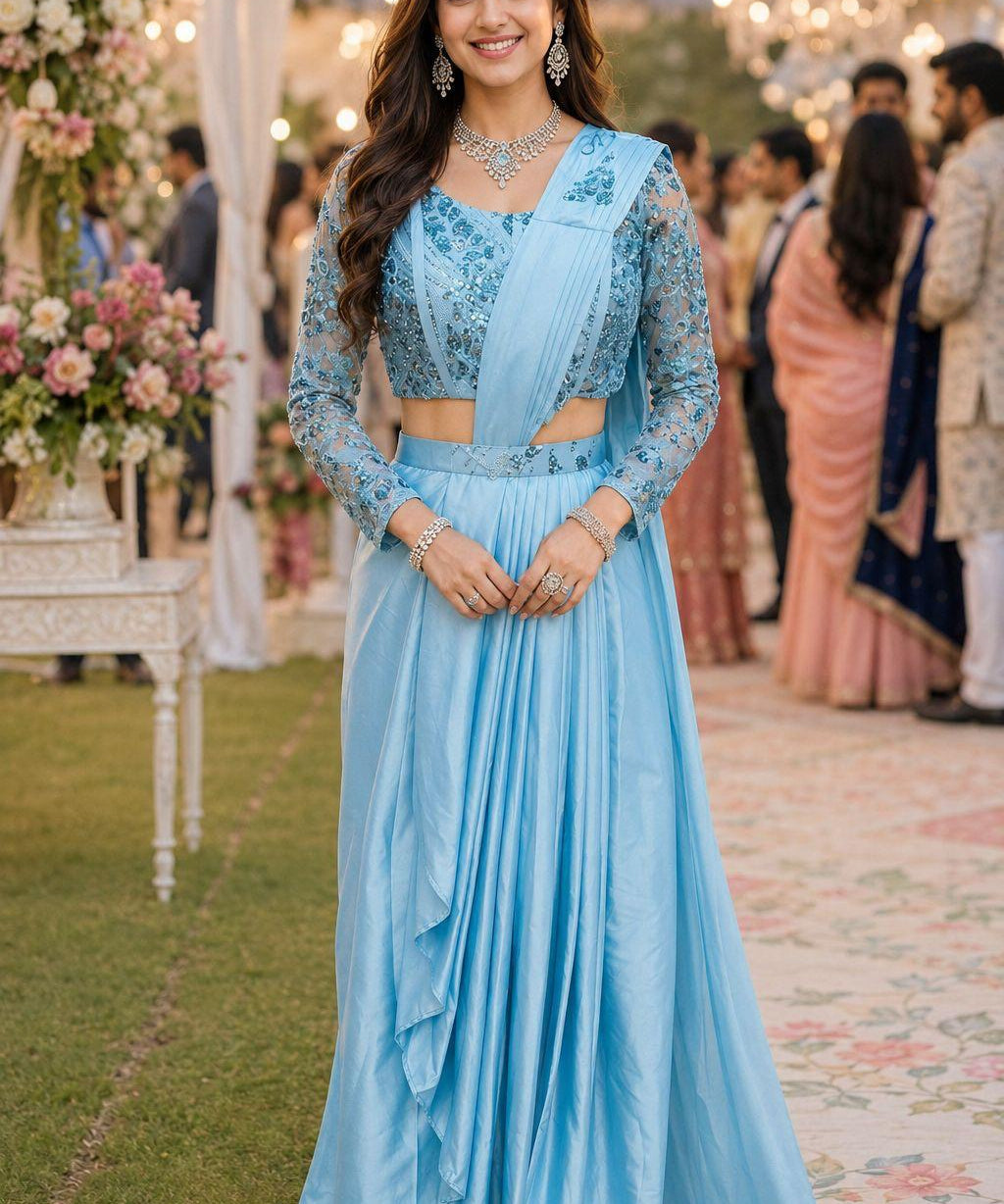 Stunning Satin Ready To Wear Saree
