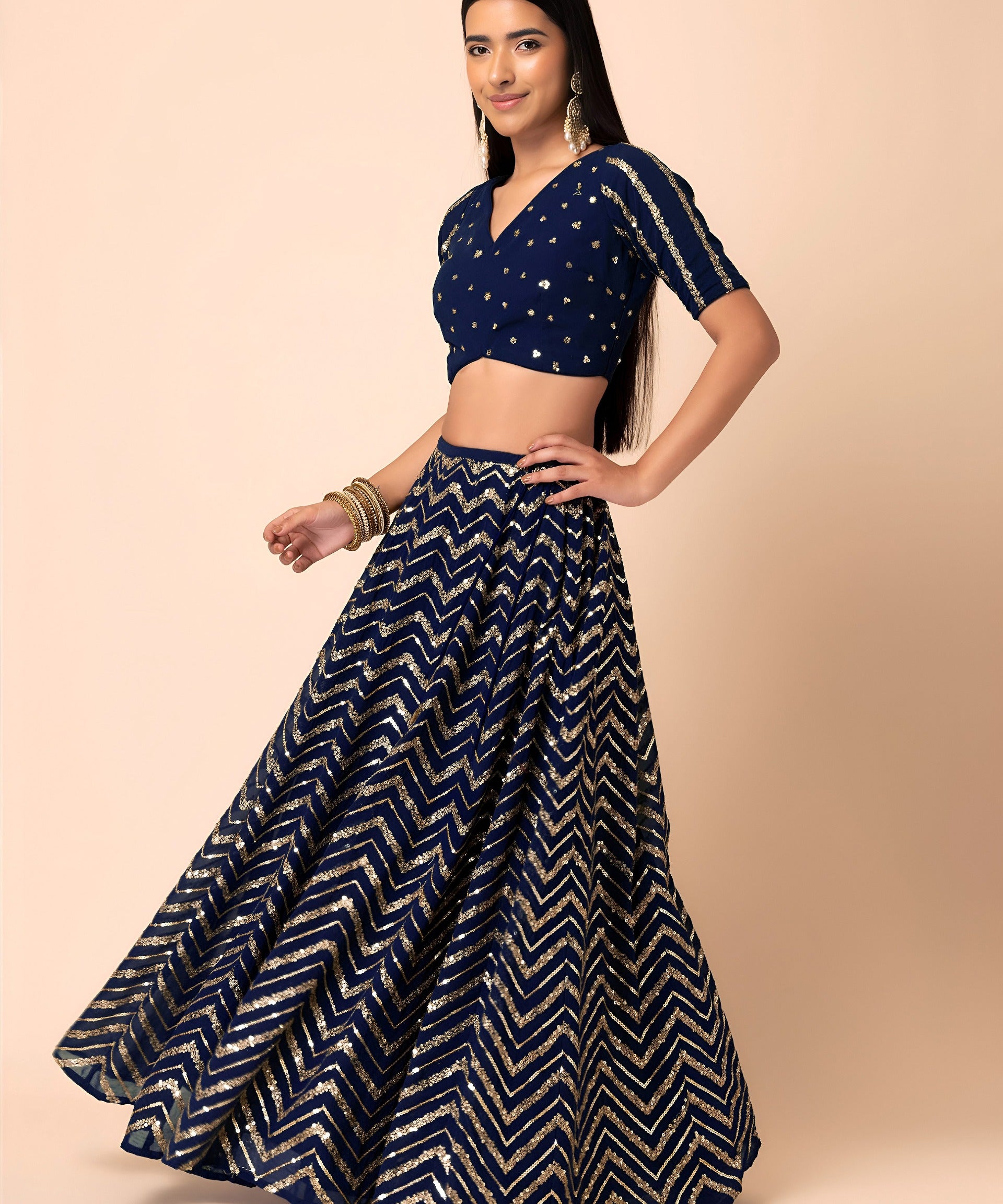Chevron Designer Embroidered Lehenga