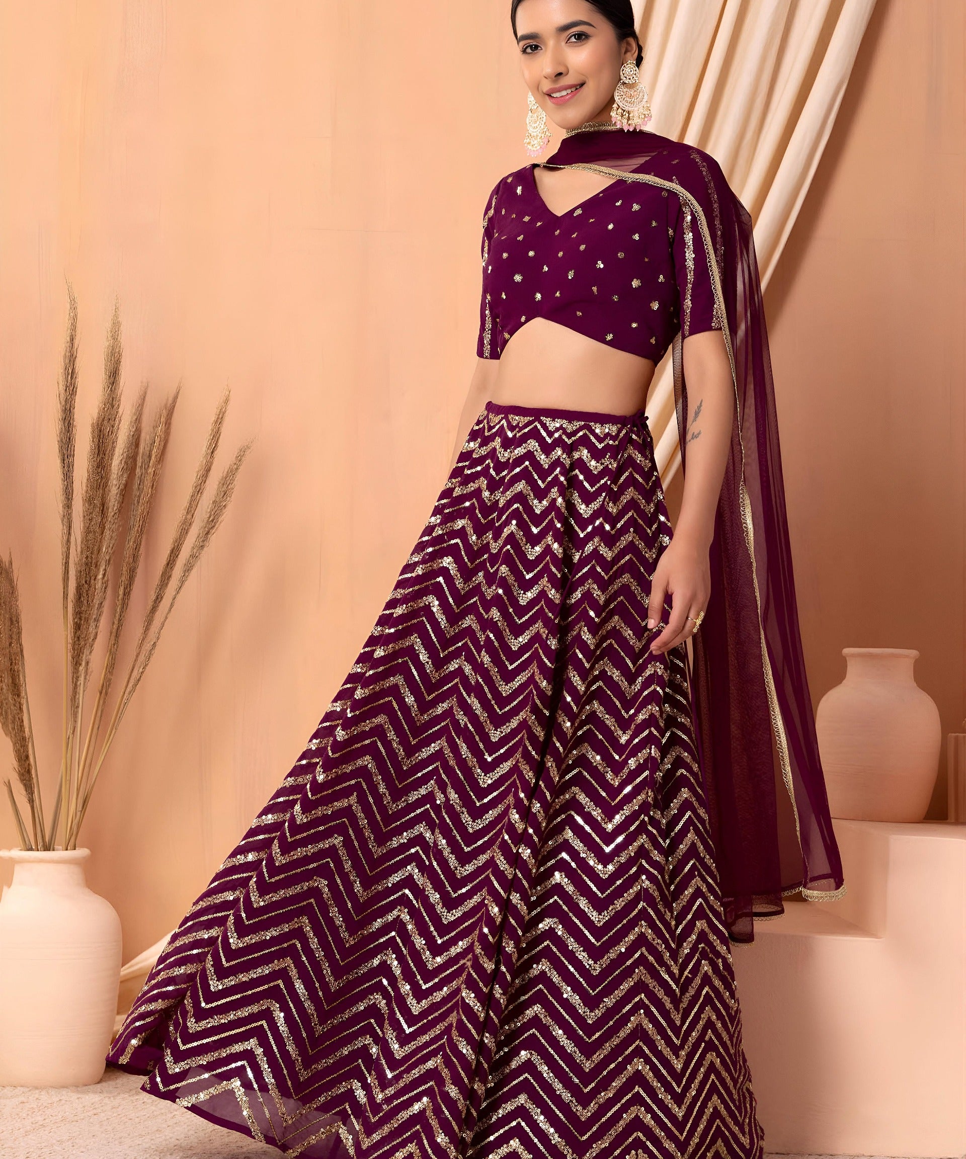 Chevron Designer Embroidered Lehenga