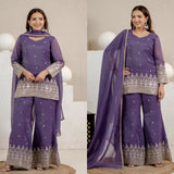 Purple Crunchy Silk Top Plazzo
