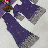 Purple Crunchy Silk Top Plazzo