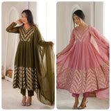 Zigzag Crunchy Silk Anarkali Suit