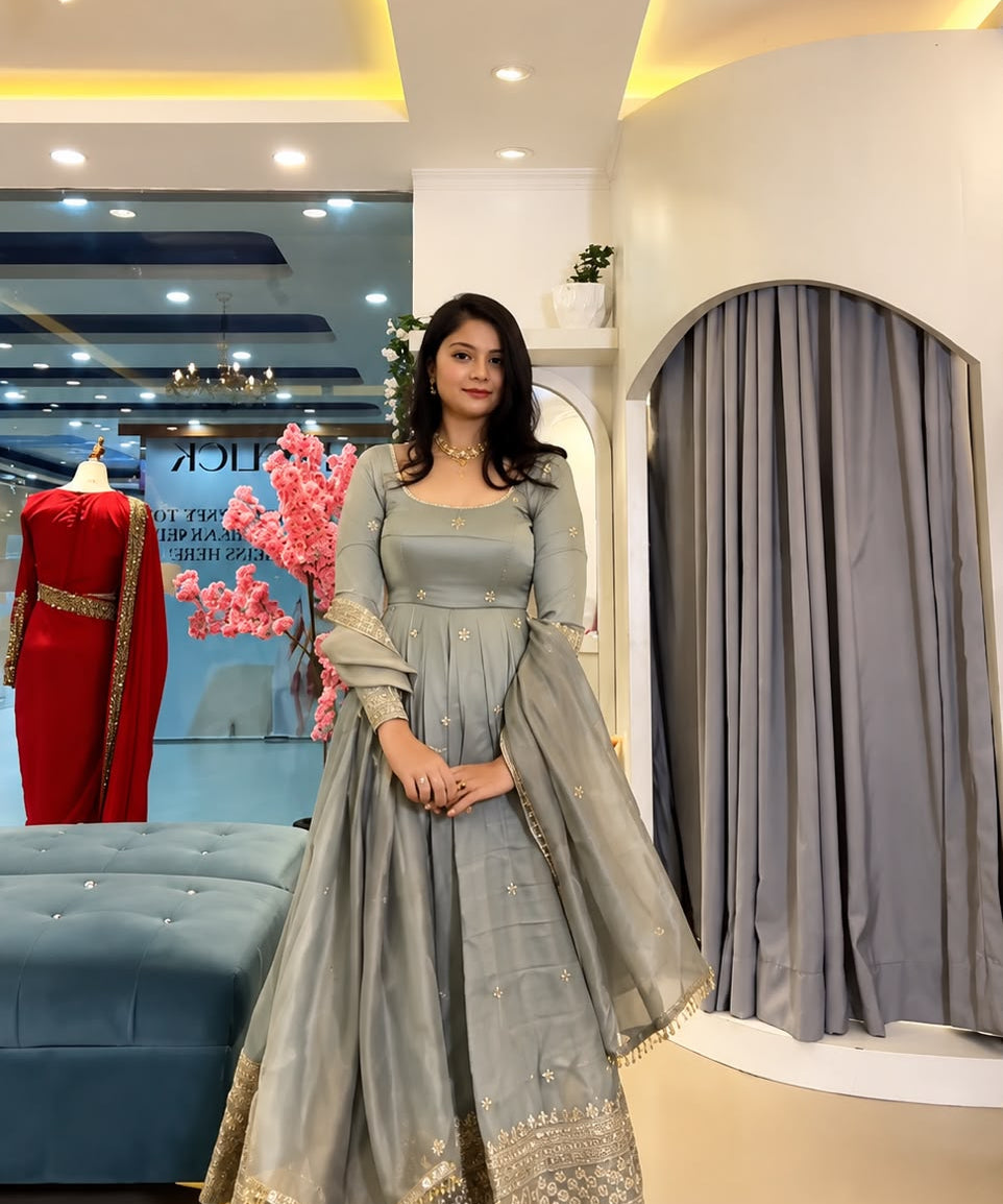 Stunning Crunchy Silk Anarkali Gown