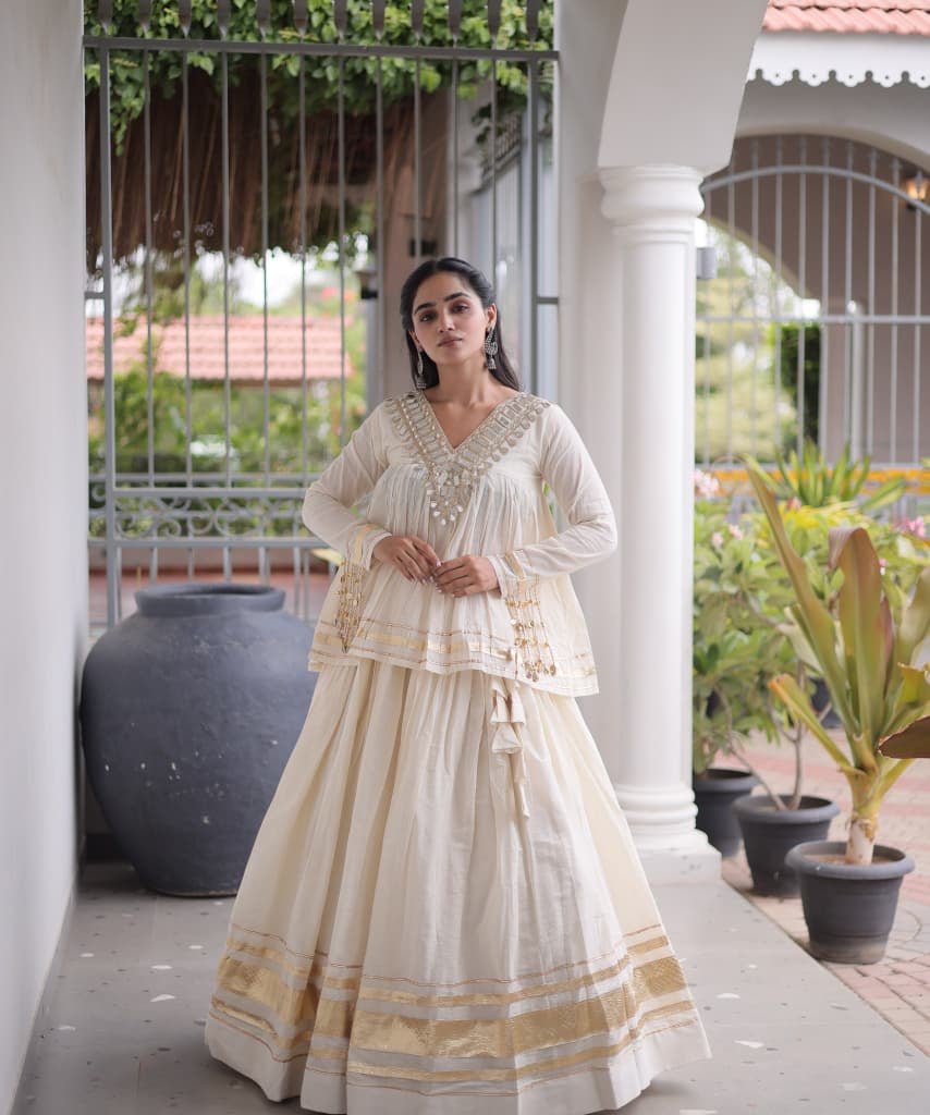 Festive Kora Cotton Lehenga Set