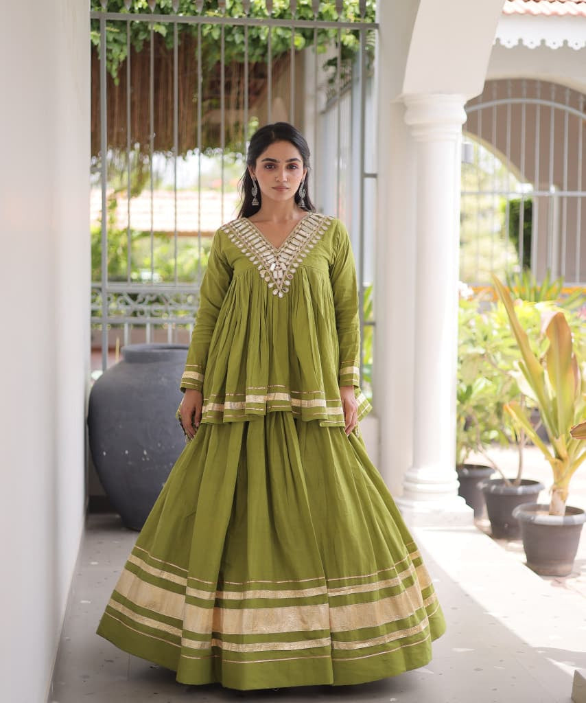 Festive Kora Cotton Lehenga Set