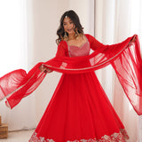 Orange Georgette Anarkali Gown