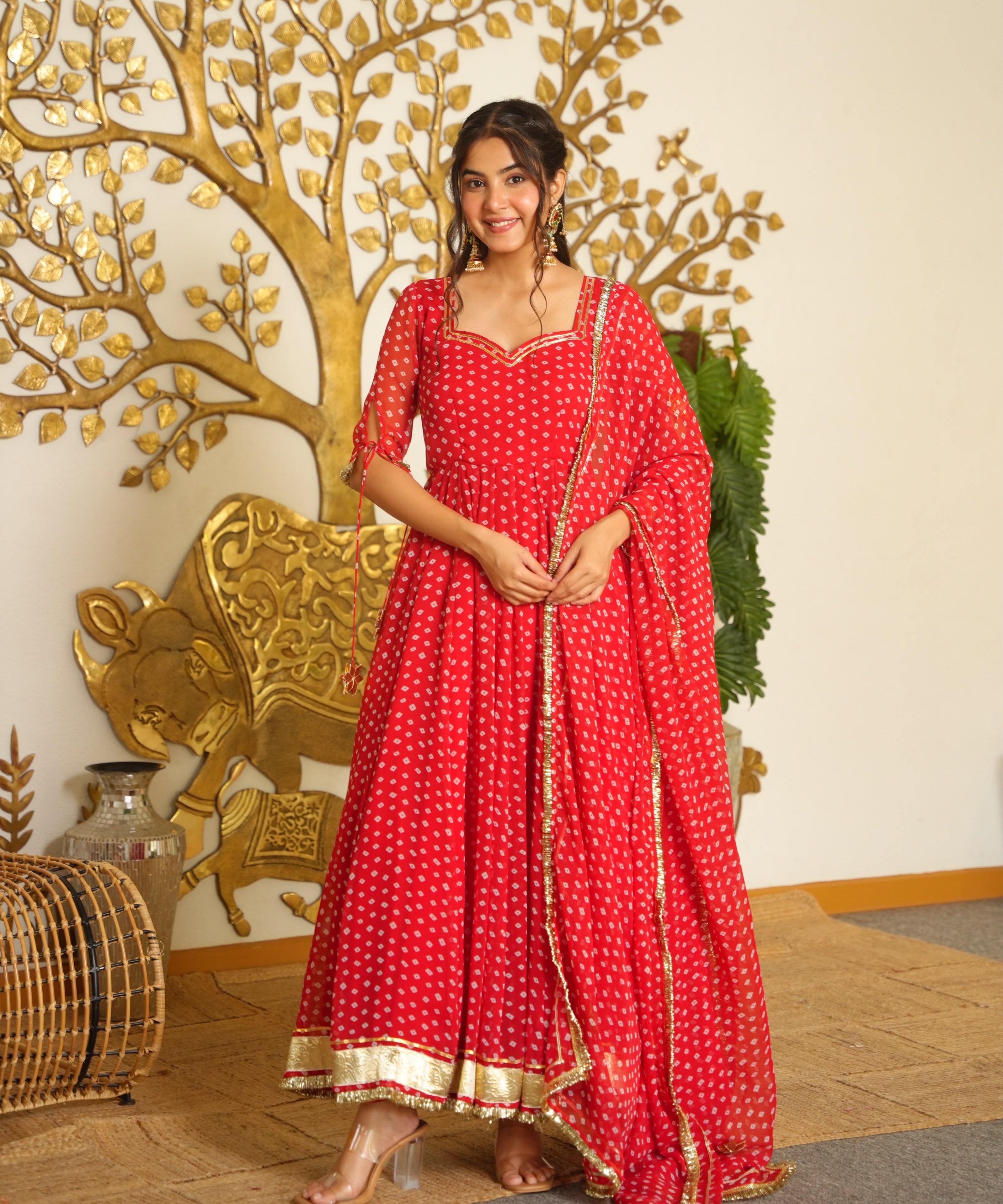 Bandhej Print Faux Georgette Gown