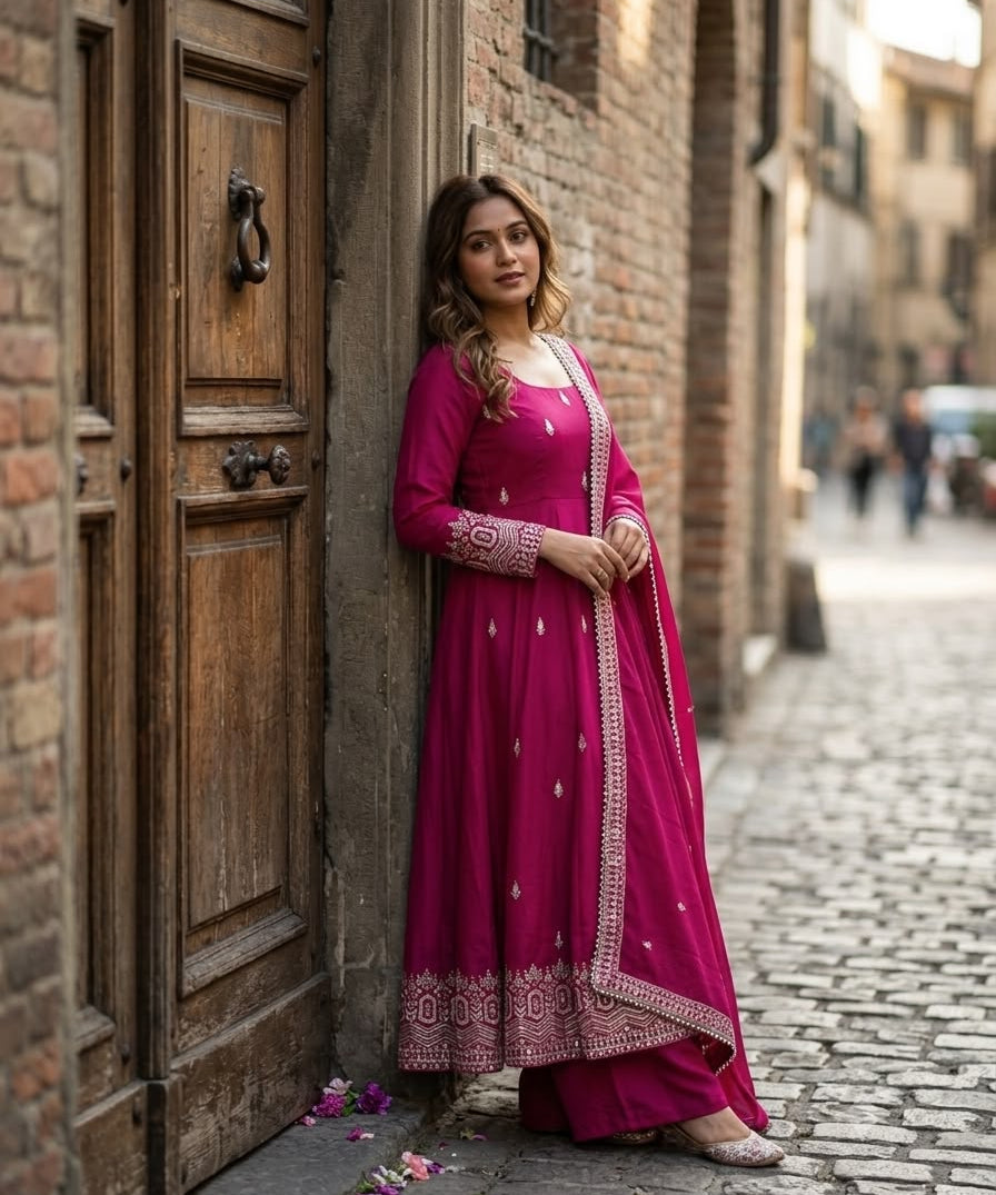 Stunning Chinon Silk Anarkali Gown