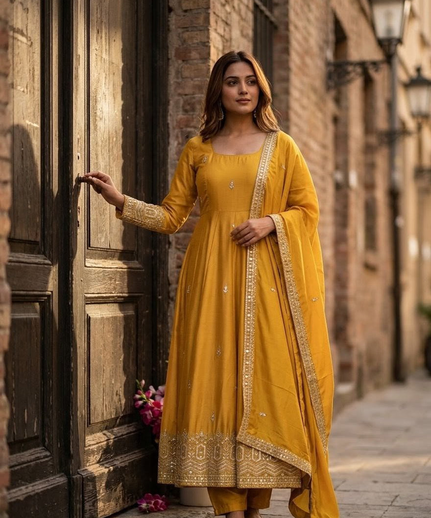 Stunning Chinon Silk Anarkali Gown