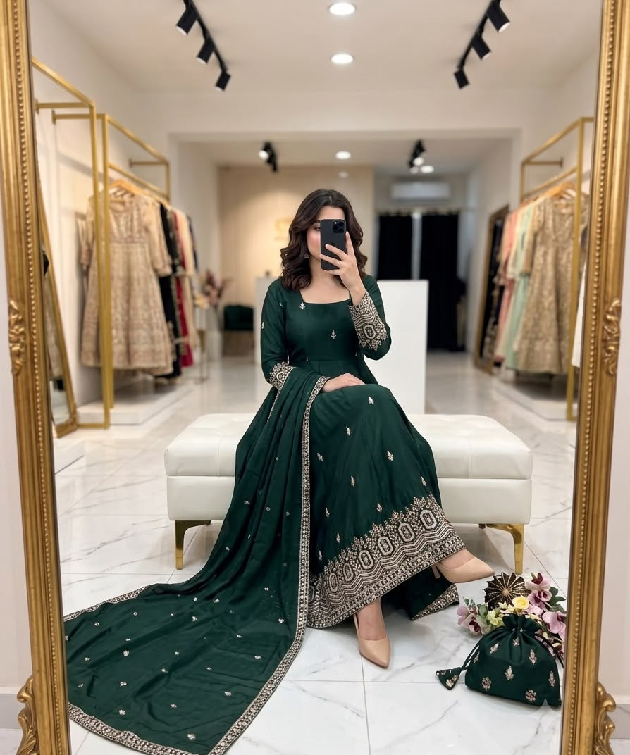 Stunning Chinon Silk Anarkali Gown