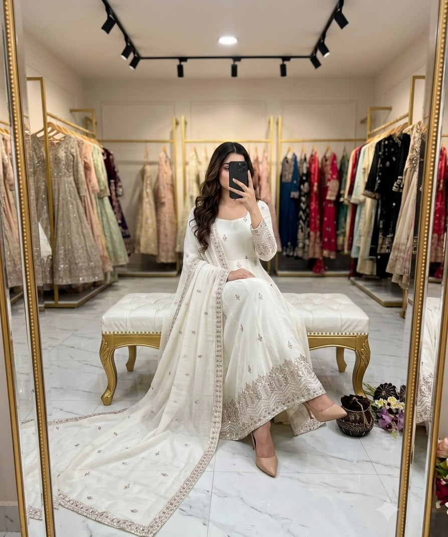 Stunning Chinon Silk Anarkali Gown