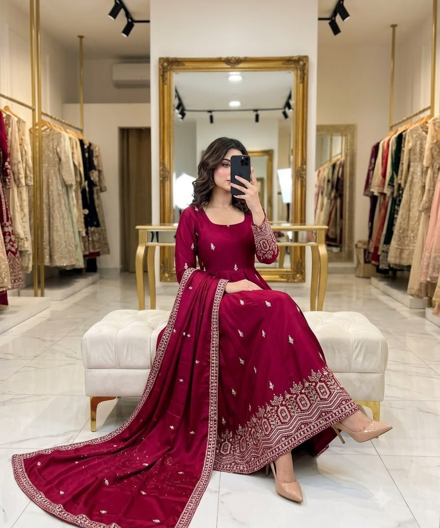 Stunning Chinon Silk Anarkali Gown