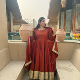 Orange Designer Vichitra Anarkali