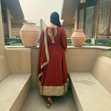 Orange Designer Vichitra Anarkali