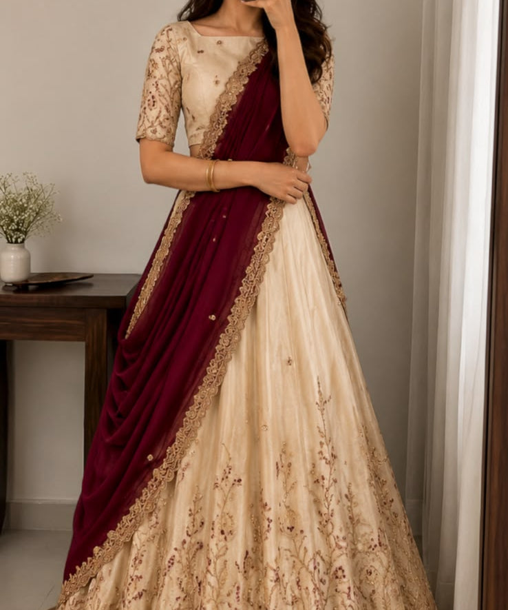 Elevate Vichitra Silk Embroidered Lehenga