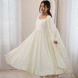 White Mul Chnaderi Anarkali Gown