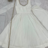 White Mul Chnaderi Anarkali Gown