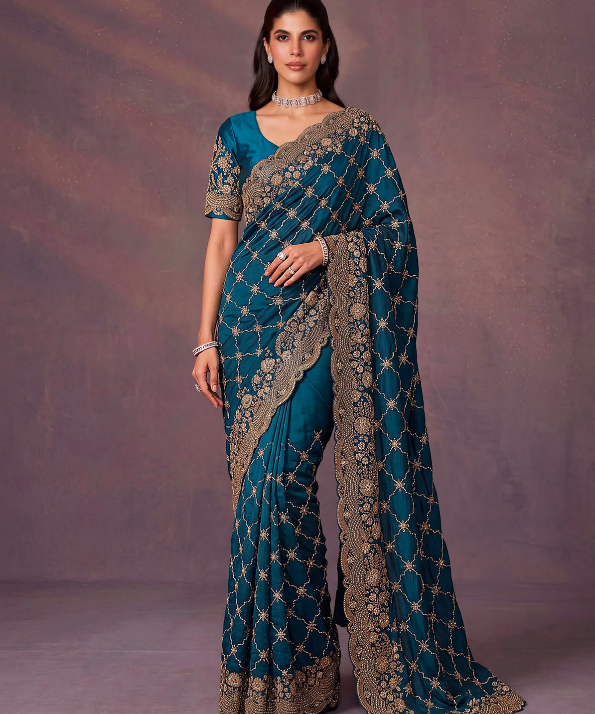 Amazing Metalic Dori Embroidered Wedding Saree