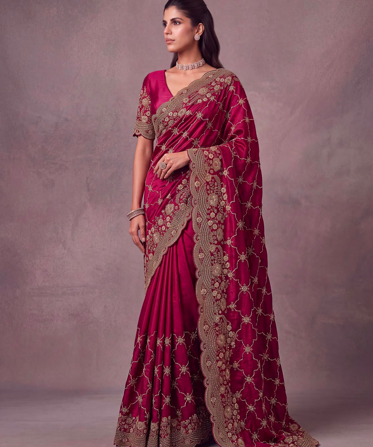 Amazing Metalic Dori Embroidered Wedding Saree