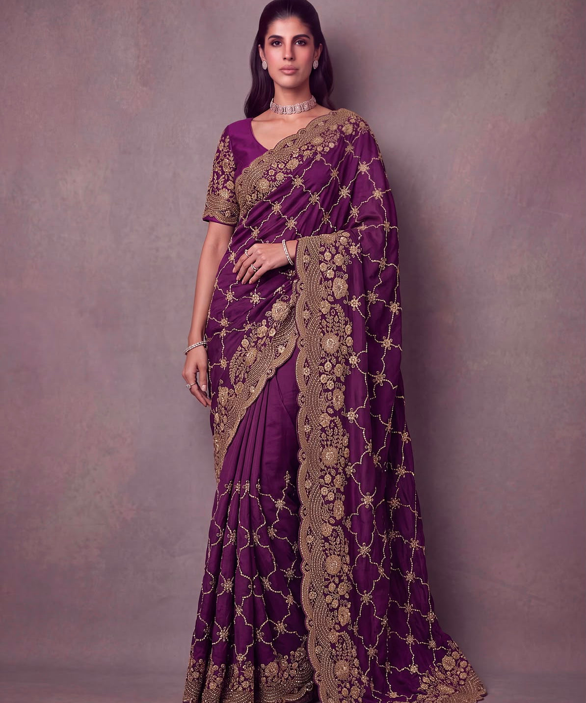Amazing Metalic Dori Embroidered Wedding Saree