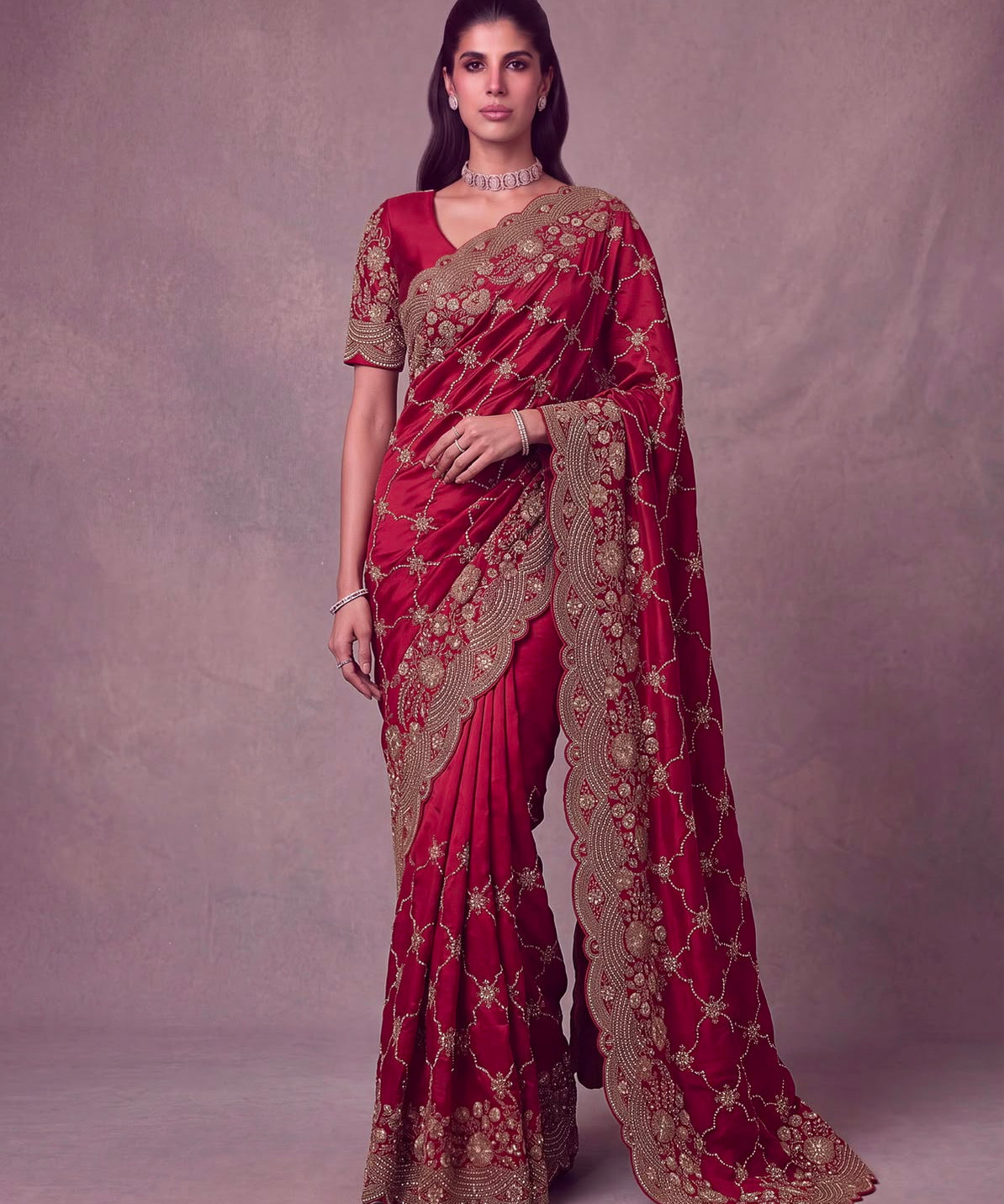 Amazing Metalic Dori Embroidered Wedding Saree