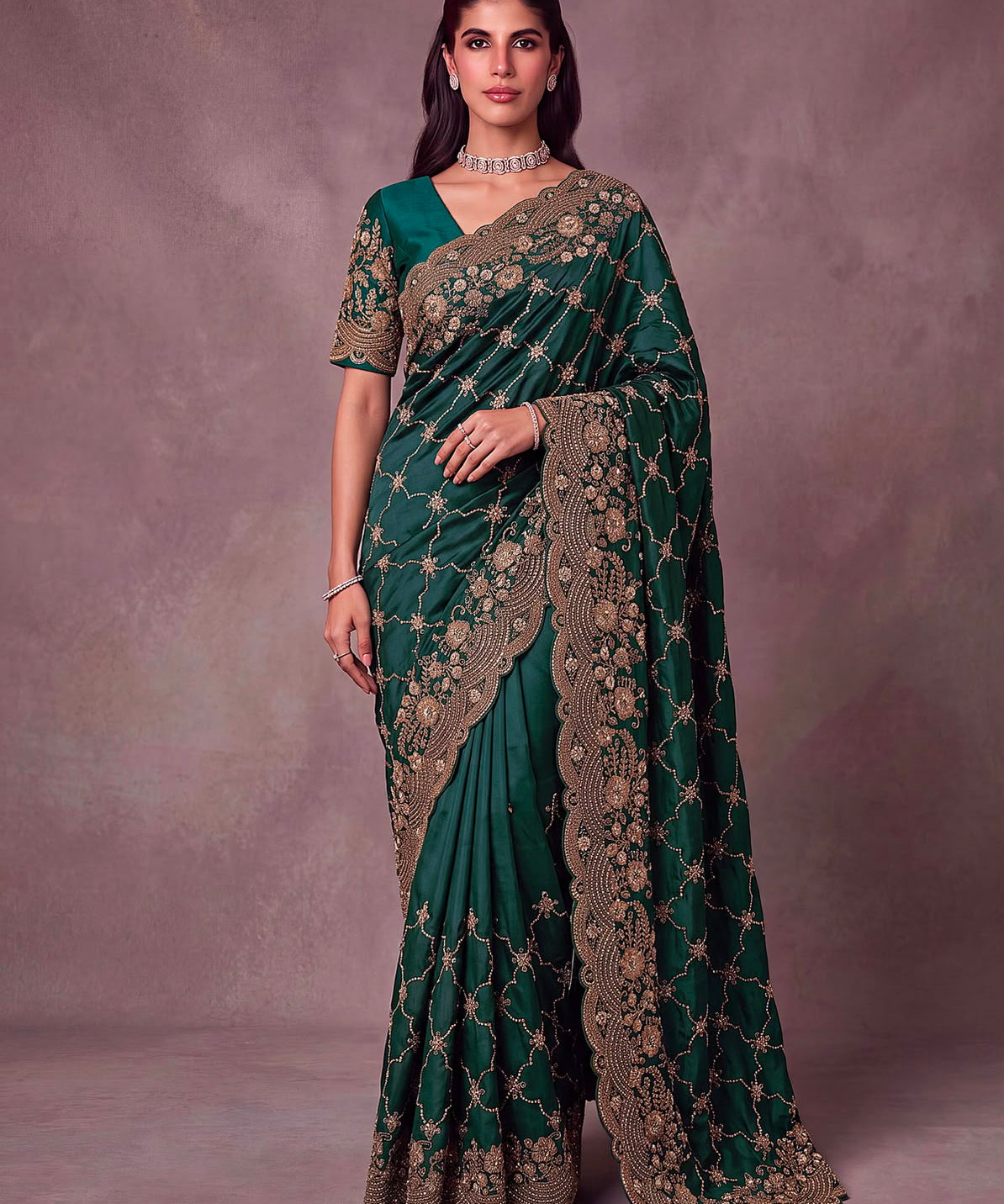 Amazing Metalic Dori Embroidered Wedding Saree