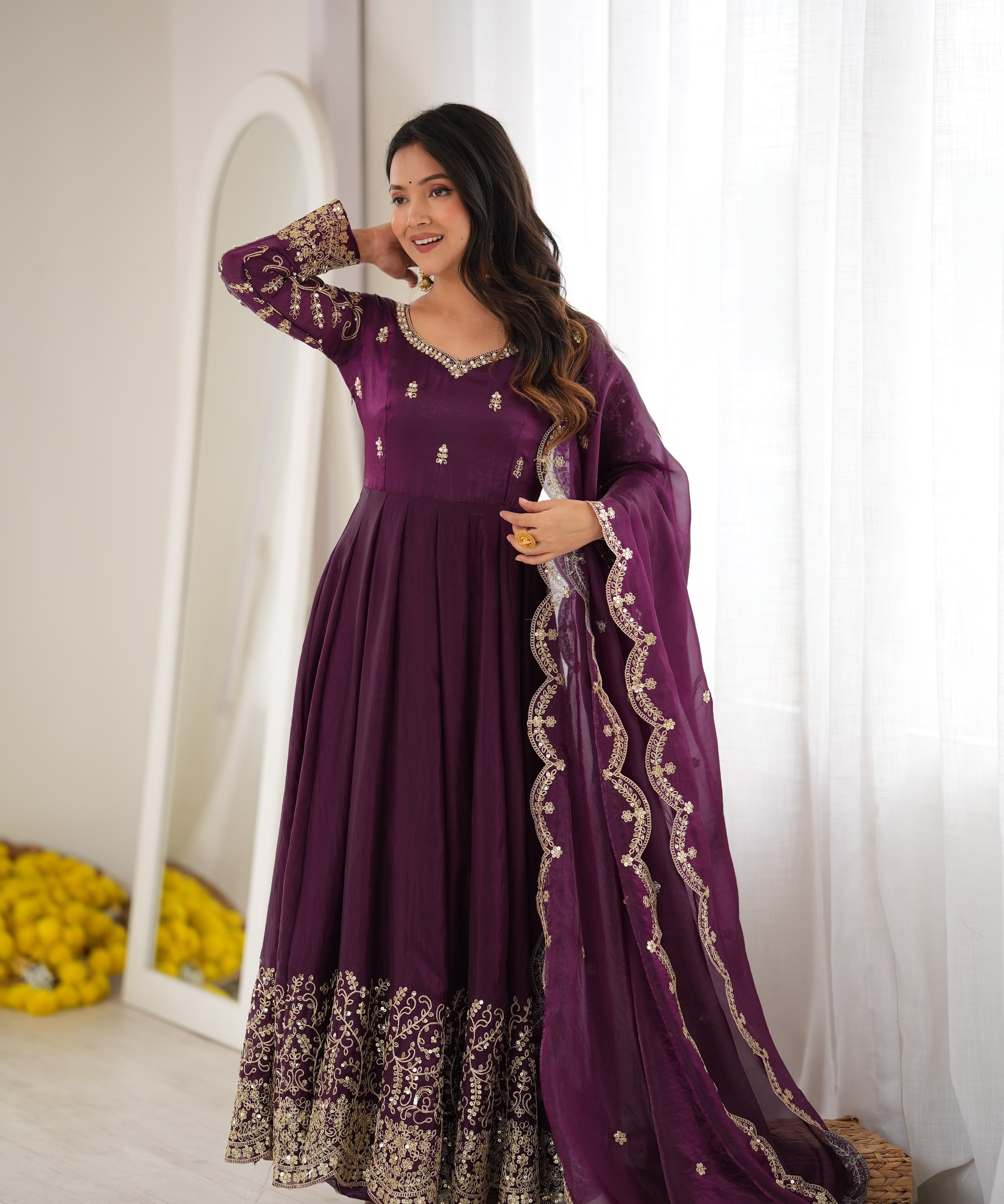 Festive Fendy Silk Anarkali Gown