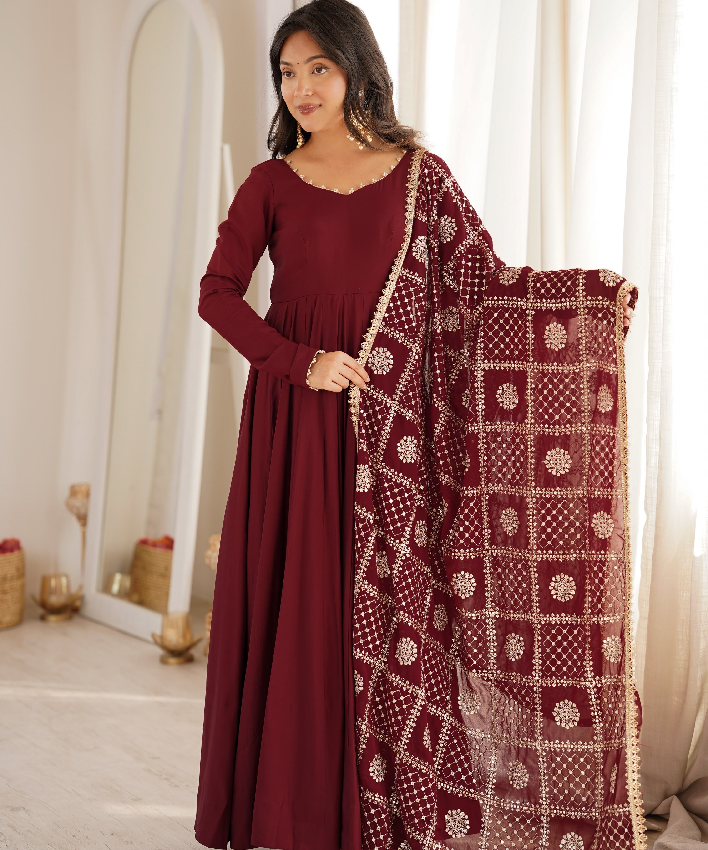 Premium Roman Silk Anarkali Gown
