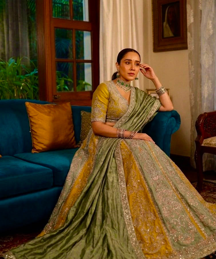 Symphony Gold Olive Embroidered Lehenga