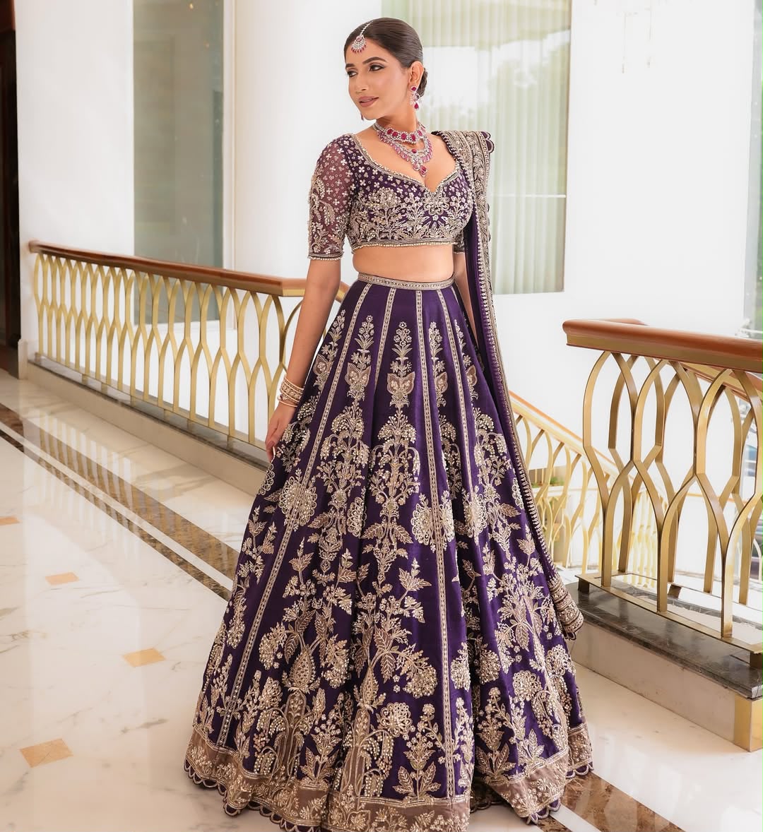 Royal Blue Bridal Embroidered Lehenga