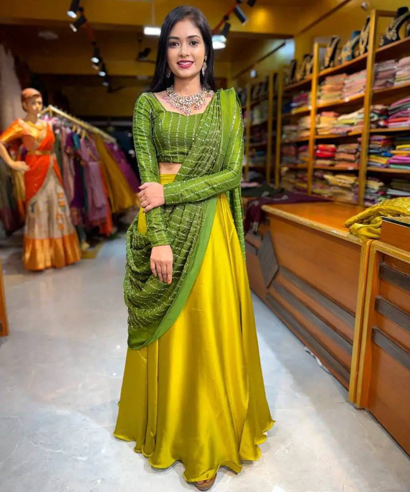 Saundarya Yellow Green Silk Lehenga
