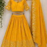 Marigold Yellow Silk Embroidered Lehenga