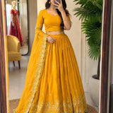 Marigold Yellow Silk Embroidered Lehenga