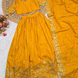 Marigold Yellow Silk Embroidered Lehenga