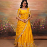 Marigold Yellow Silk Embroidered Lehenga