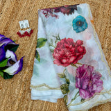 White Soft Silk Floral Print Saree