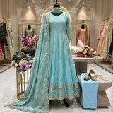 Pretty Sea Green Fandy Silk Gown