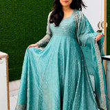 Pretty Sea Green Fandy Silk Gown
