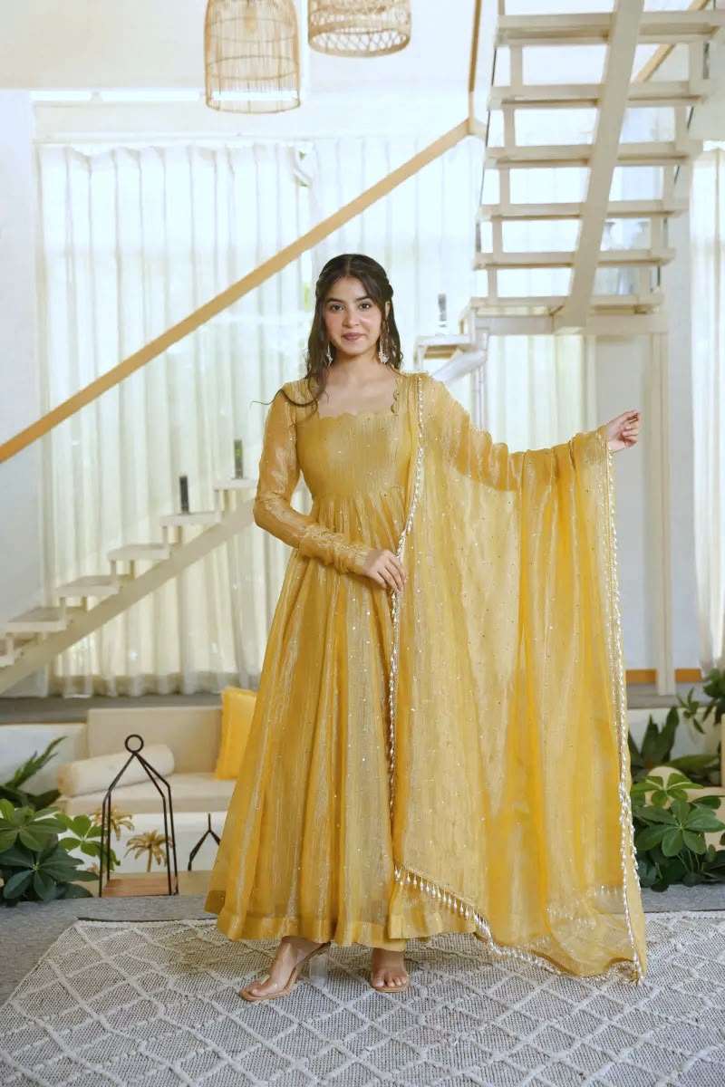 Elegant Salsa Silk Anarkali Gown