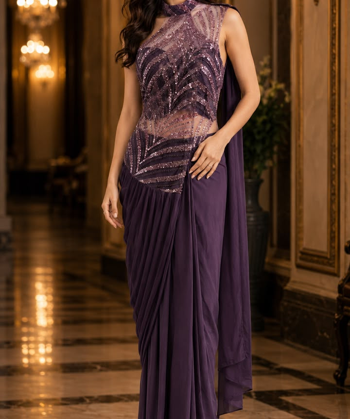Stunning Beads Work Ready To Wear Saree