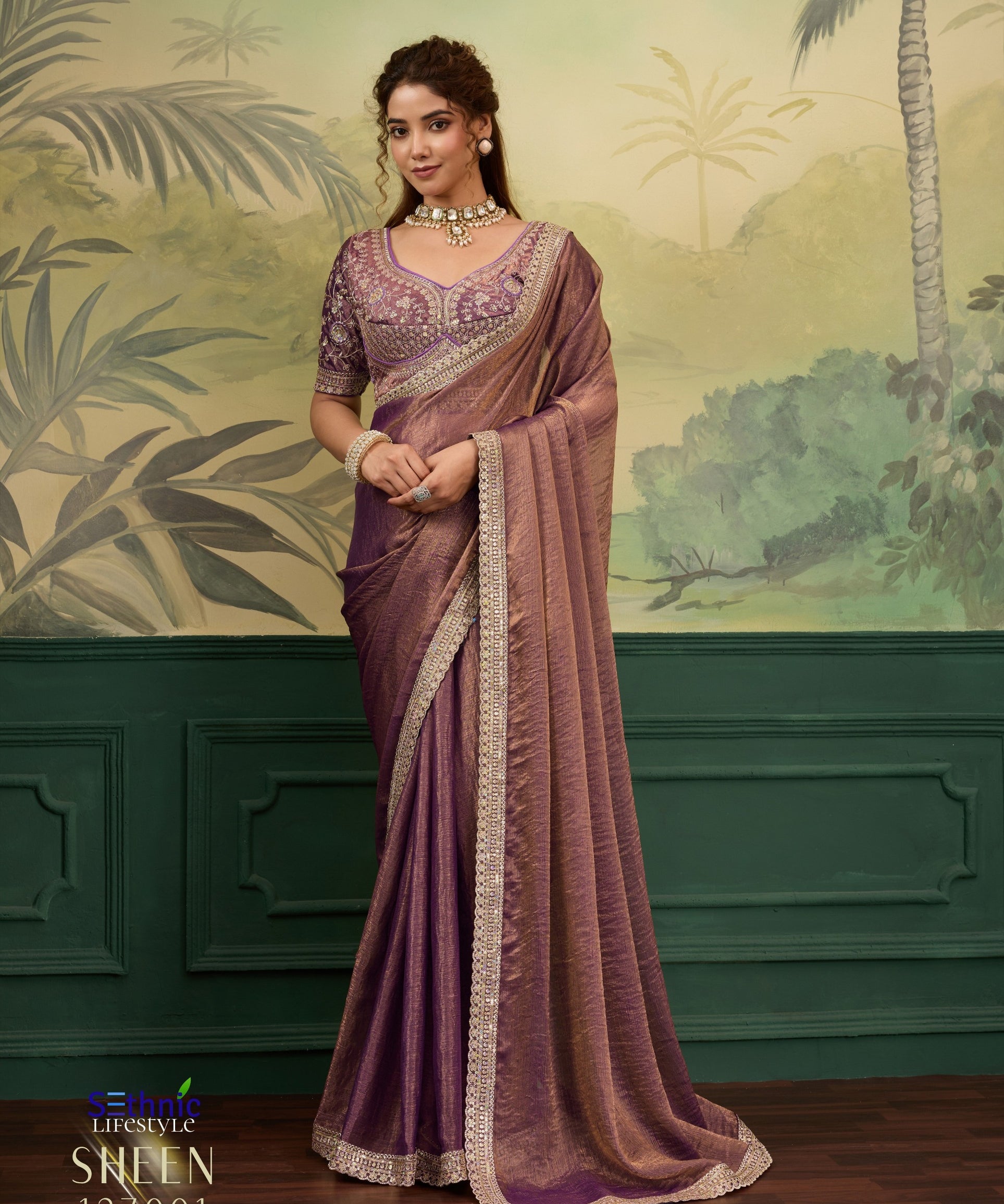 Sheen High Shine Velvet Chiffon Saree