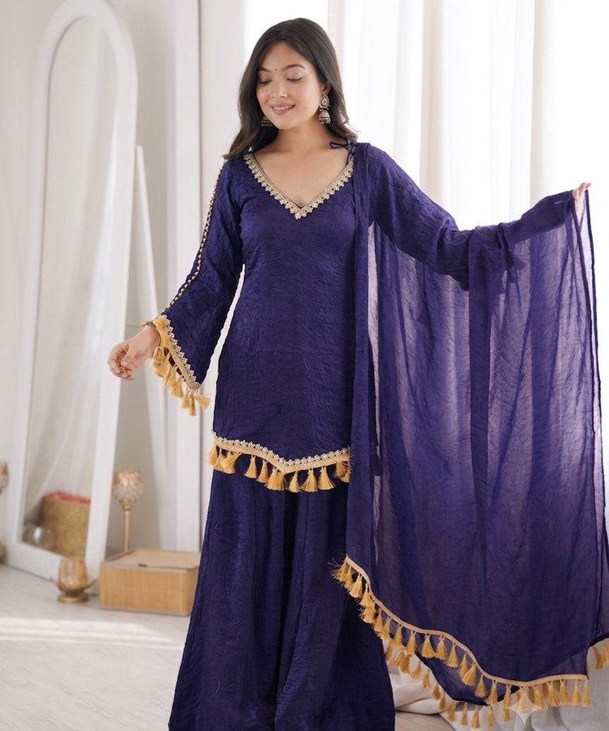 Ethnic Silk Real Mirror Work Suit