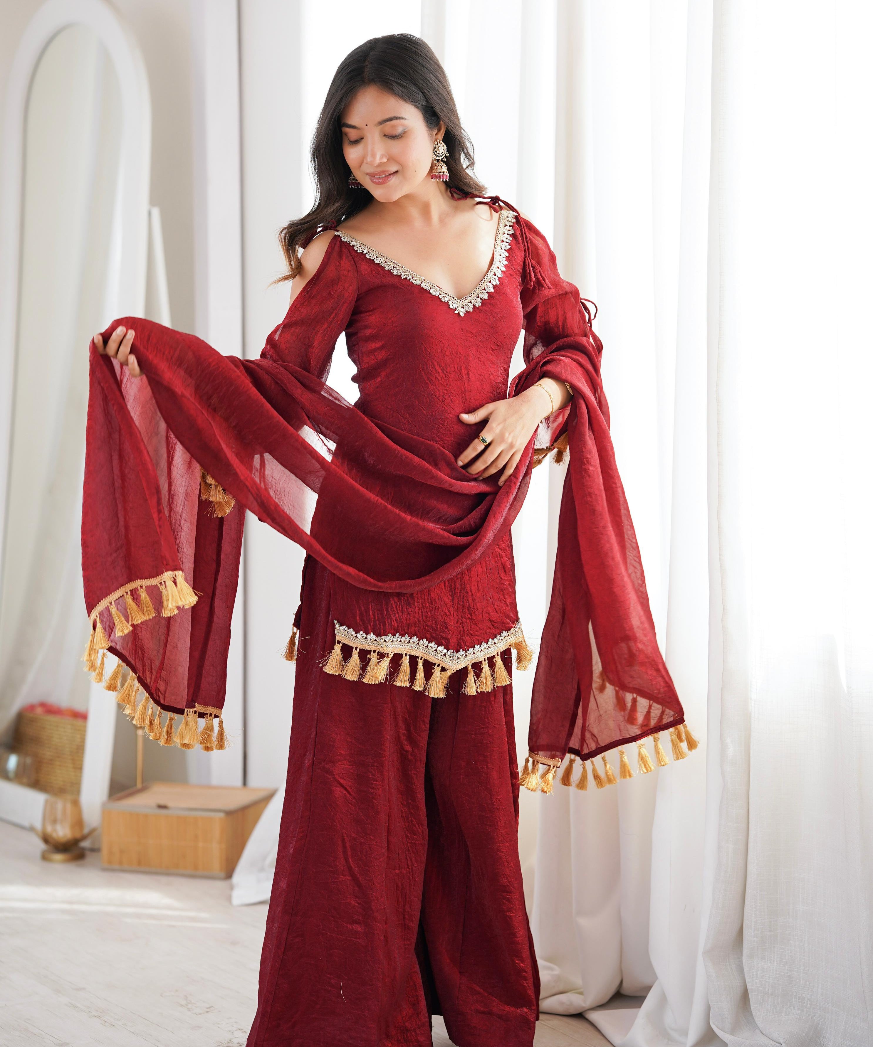 Ethnic Silk Real Mirror Work Suit