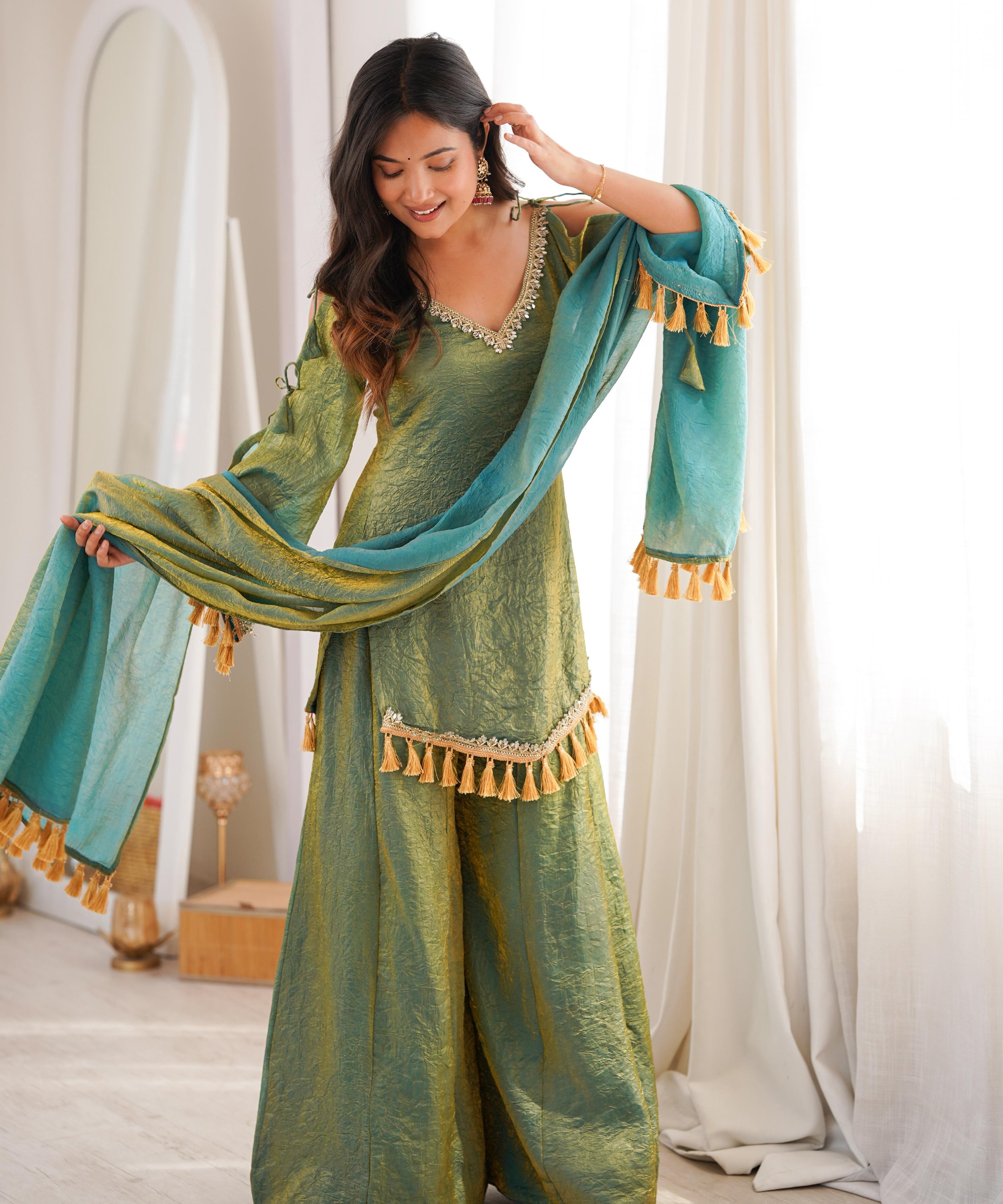 Ethnic Silk Real Mirror Work Suit