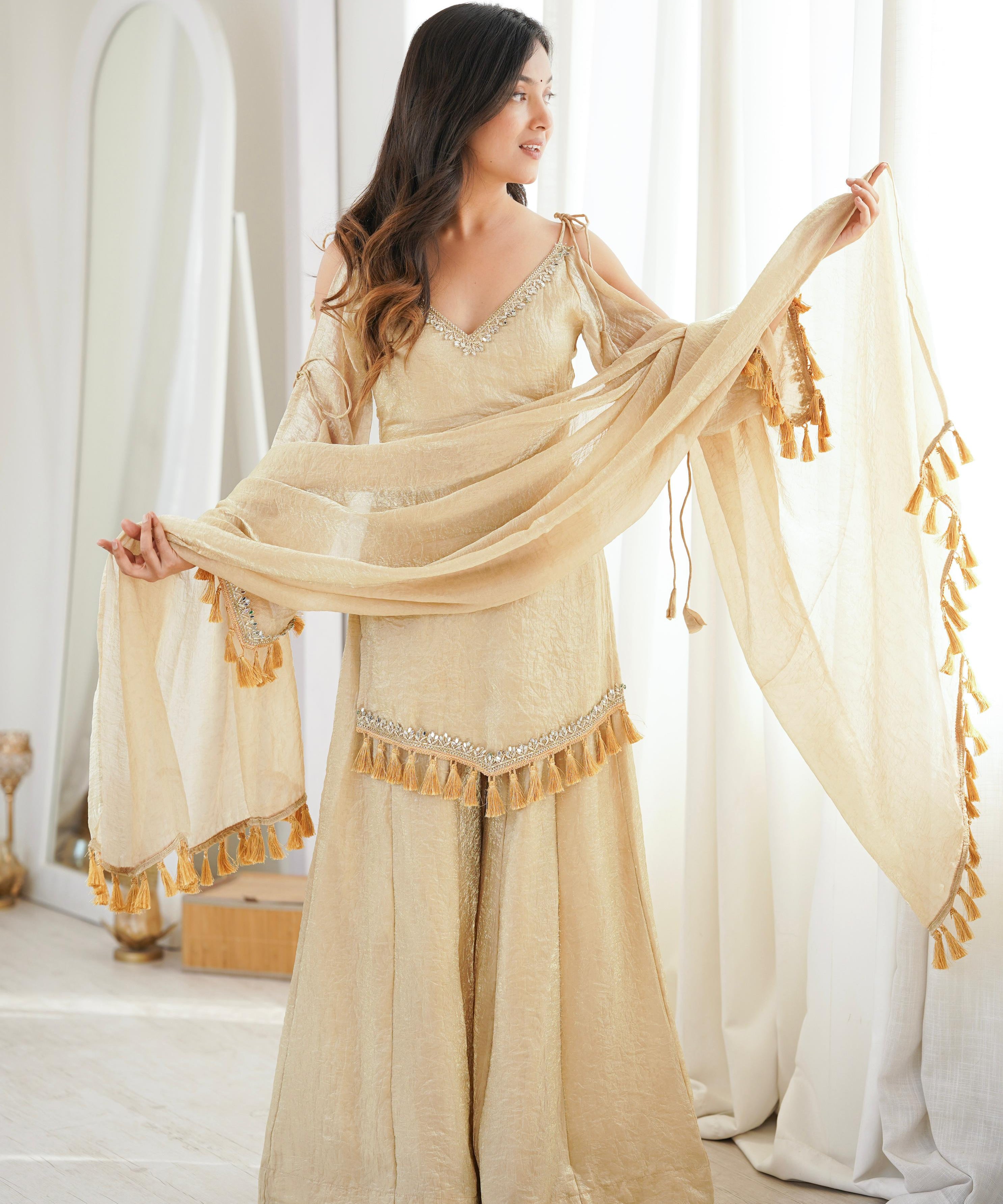 Ethnic Silk Real Mirror Work Suit