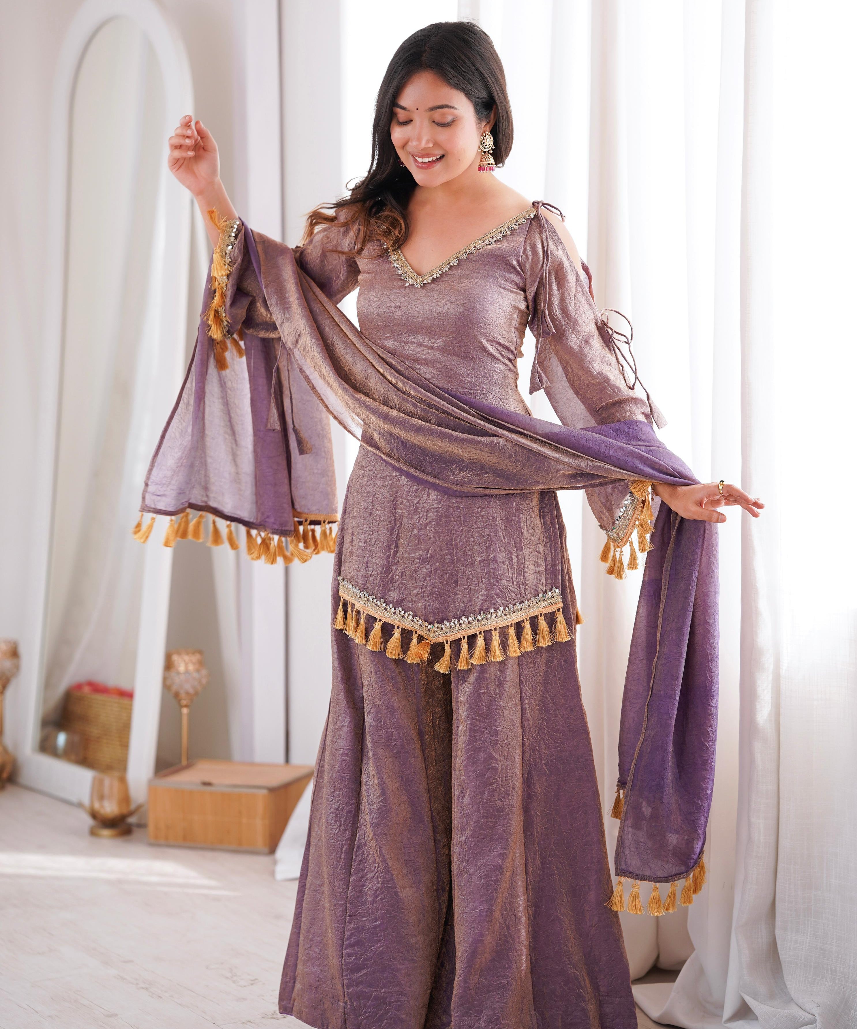 Ethnic Silk Real Mirror Work Suit
